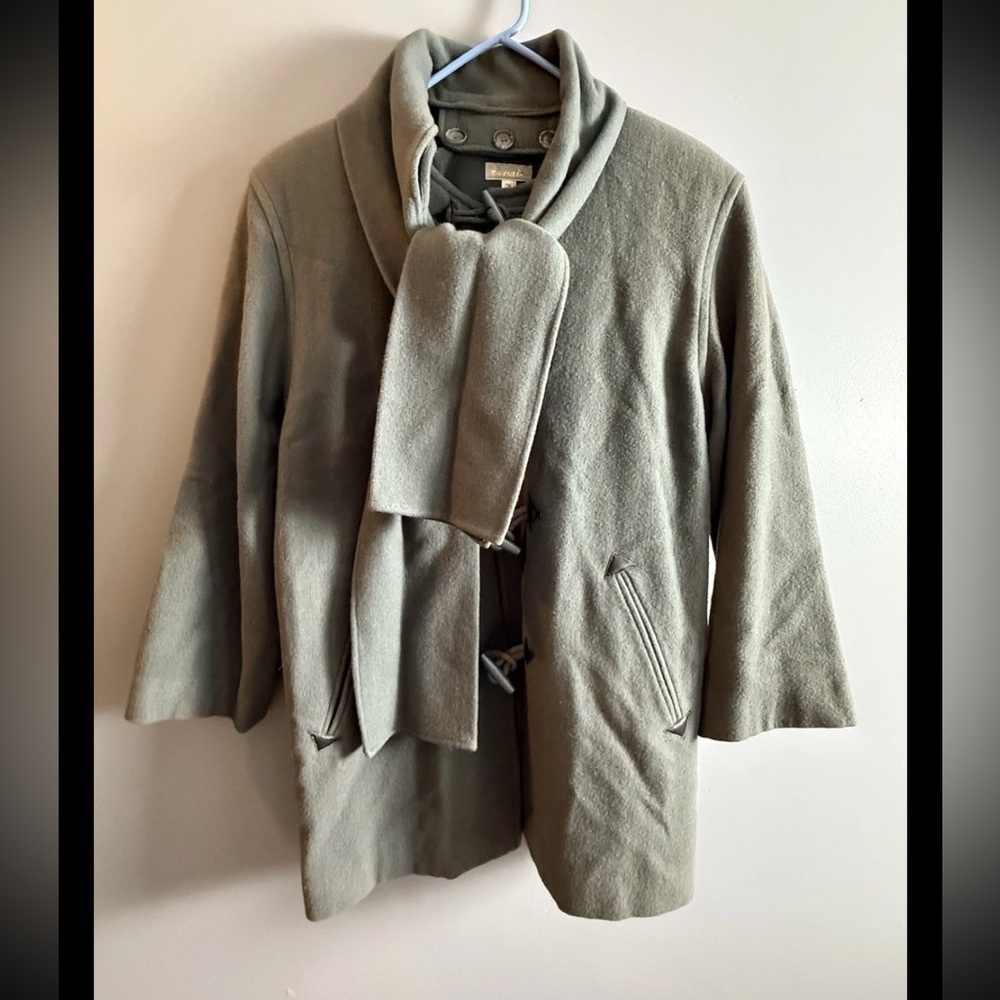 Sannie Euro Vintage Wool Blend Overcoat Gray/Green Satin Lined Toggle Buttons 36